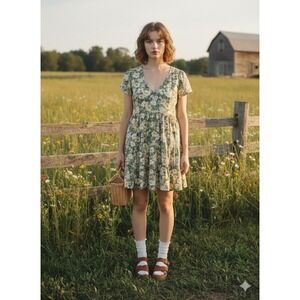 American Eagle Babydoll Dress Size Large‎ Floral Cottagecore Fairy Boho Romantic